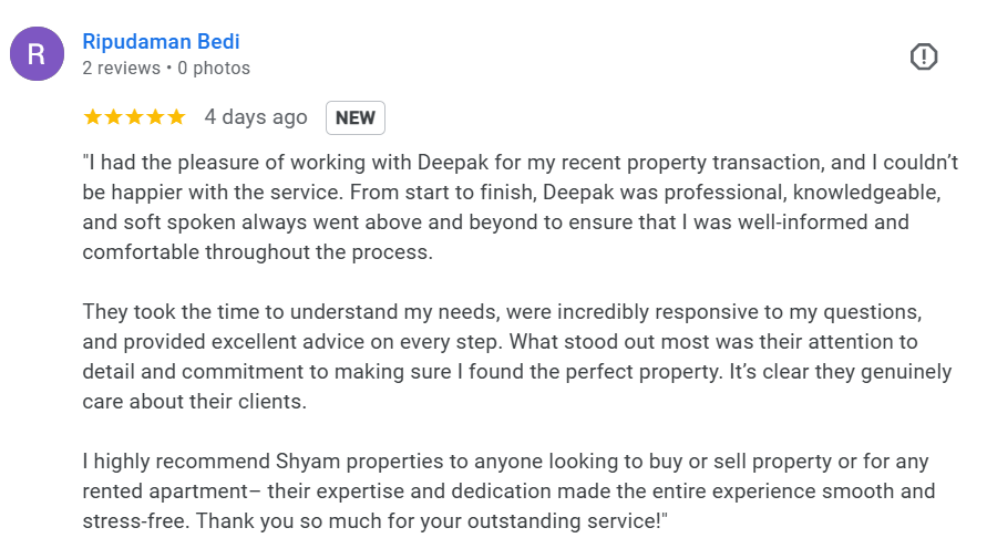 Ripudaman sir Testimonial/Shyam Property Consultants Chandigarh